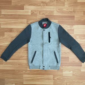 Nike Mens Tech Varsity Jacket Gray Black Color Block Zipper Pockets Stretch S